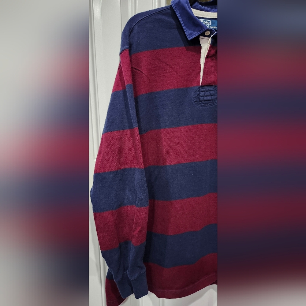 Polo Ralph Lauren New York 1967 rugby wine and navy Striped Shirt Men's XL - Picture 2 of 6